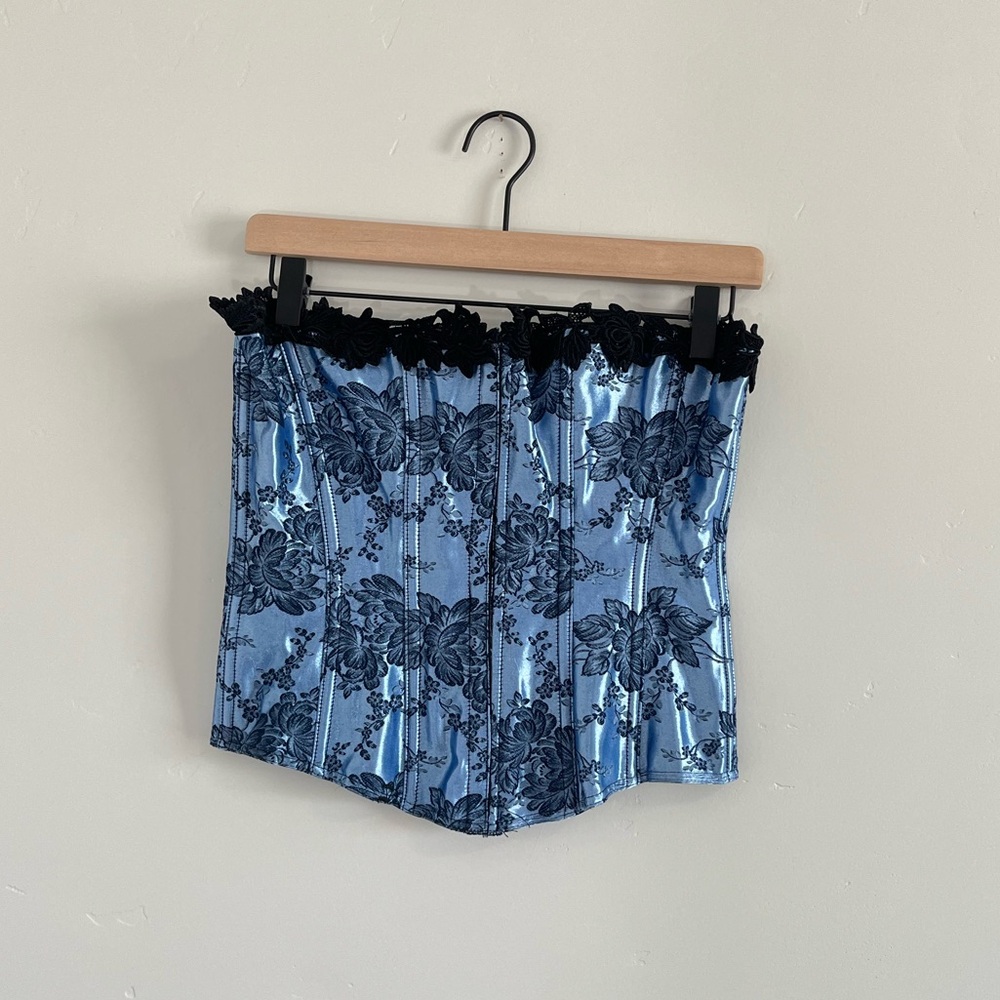 Blue and Black Floral Corset Top